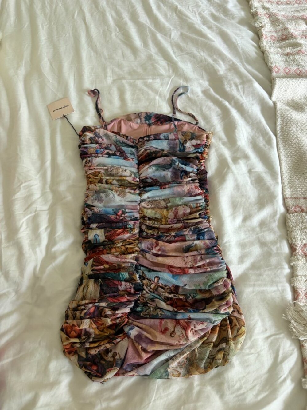 Superdown Renaissance Ruched Mesh Mini Dress Size S - Picture 2 of 2
